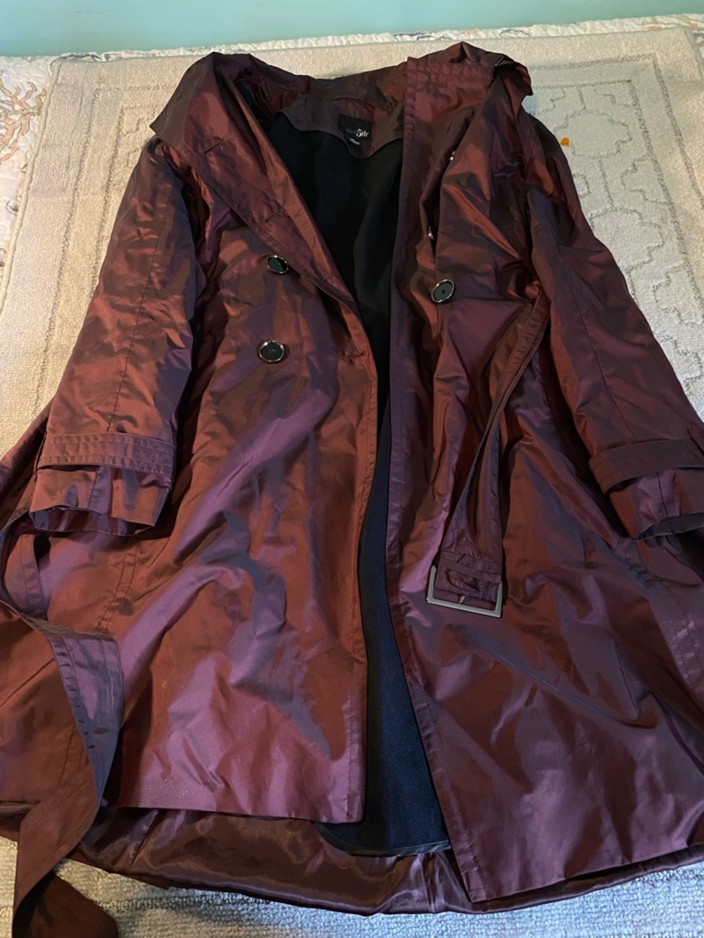 East 5th Belted Double-Breasted Burgundy Trench Coat Plus 1X Long‎ Solid Lined